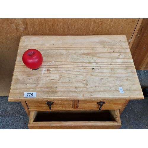 776 - Pine table top chest of drawers with four compartments, approximately 60 cm high, 30 cm wide, and 22... 