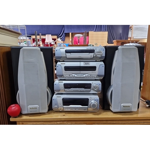 825 - Technics stereo system, model SC-EH570, features a CD player, stereo cassette deck, sound processor,... 