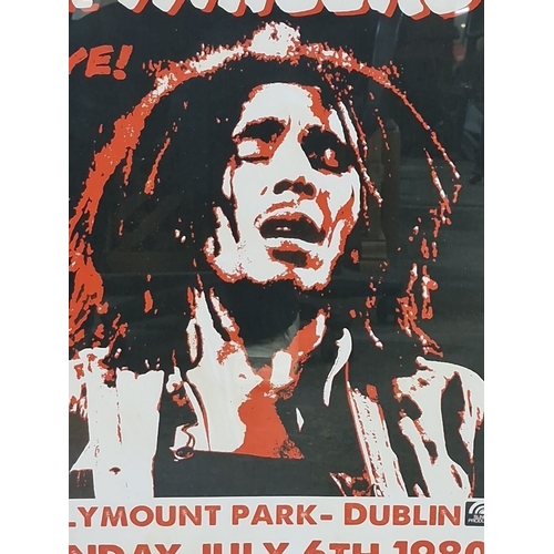 827 - Bob Marley and the Wailers  a print of 1980 concert poster, Dalymount Park, Dublin. Bold red and bla... 