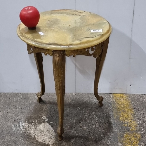 903 - Antique marble-top side table with ornate carved gold legs in Louis XV style. Approximately 28 inche... 