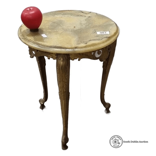 903 - Antique marble-top side table with ornate carved gold legs in Louis XV style. Approximately 28 inche... 