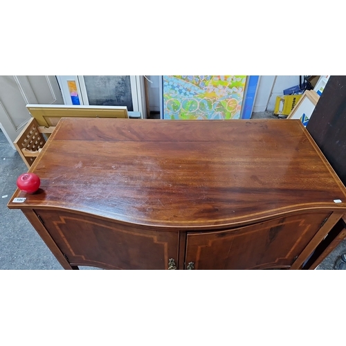 1063 - Star lot: An Antique beautiful box fronted mahogany sideboard with inlaid decoration, double doors, ... 