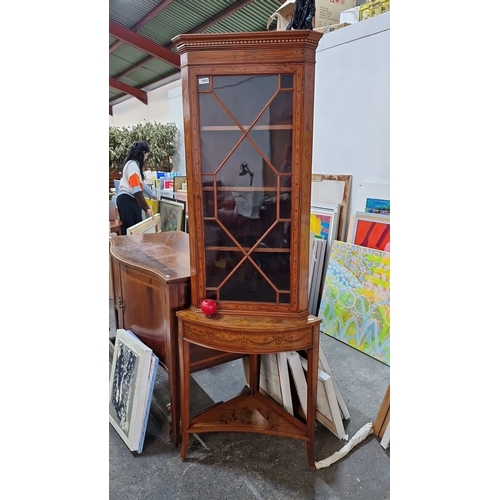 1065 - Star lot:A fabulous edwardian satin wood profusely inlaid corner cabinet in lovely condition from cl... 