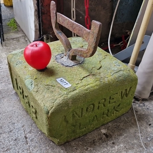 1077 - Star lot : An antique boot scraper with writing to three sides dating to 1858 reading Andrew clarke.... 