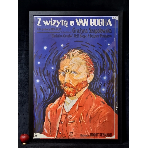 628 - A large print of a 1985 Polish film poster for Besuch bei Van Gogh. Housed in a black frame behind g... 