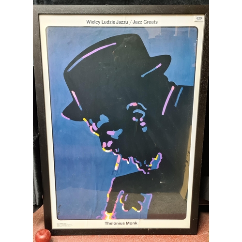 629 - A large print of a 1992 Polish Jazz Greats poster featuring Thelonius Monk. Designed by Waldemar Swi... 