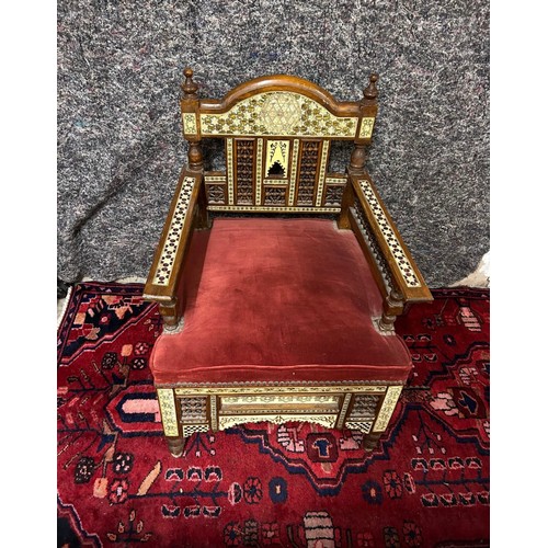 1193 - Star Lot : A pair of fabulous Middle Eastern chairs, With A huge amount of inlay and carved backs an... 