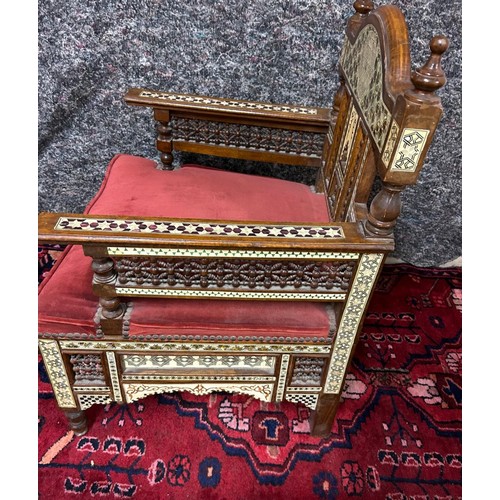 1193 - Star Lot : A pair of fabulous Middle Eastern chairs, With A huge amount of inlay and carved backs an... 