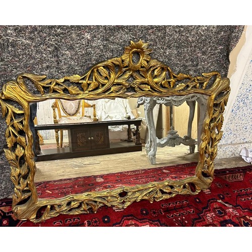 1204 - Star Lot : A  large impressive landscape over mantle mirror with an amazing carved thick frame with ... 