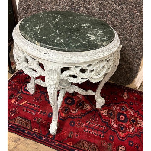 1205 - Star Lot : A Large tall wide  table with highly carved frame and stretcher and a green cold Italian ... 