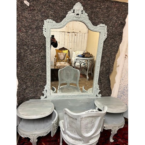 1212 - Star lot : A usual Silver drop down dress table with mirror, two round sides and a drop down table w... 