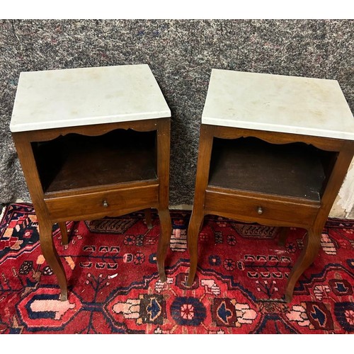 1213 - Star Lot : A super pair of antique mahogany lockers or side tables with cream cold Italian marble to... 