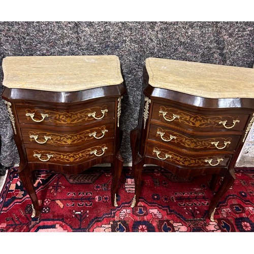 1214 - Star Lot : A beautiful pair of three drawer lockers or side tables. With Sand coloured cold Italian ... 