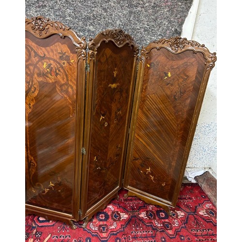 1216 - Super Star lot : A fabulous three fold satinwood room divider with lovely inlaid panels and a high d... 