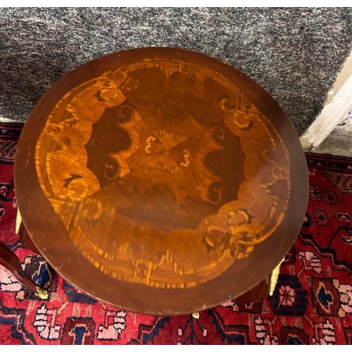 1217 - Star lot : A good pair of round side tables with ormolu detail. Approx 30cm diameter and 70cm tall.