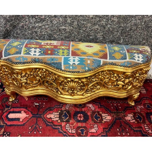 1218 - Star lot : A very handsome window Stool with gilt carved wood body and modern fabric top. Greta for ... 