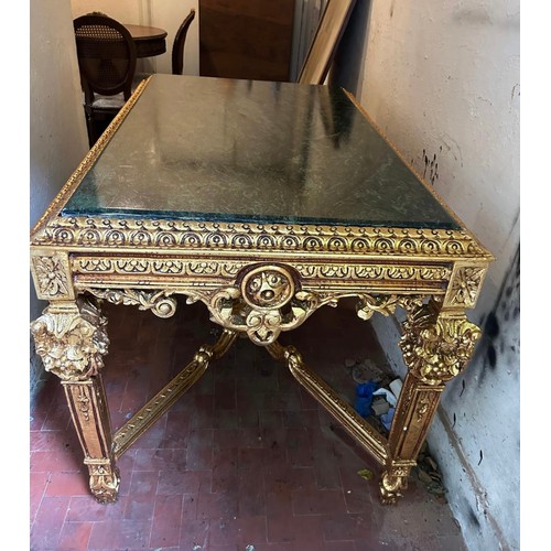 1225 - Super Star lot : A fabulous Empire reception table with profusely carver frame x frame stretchers an... 