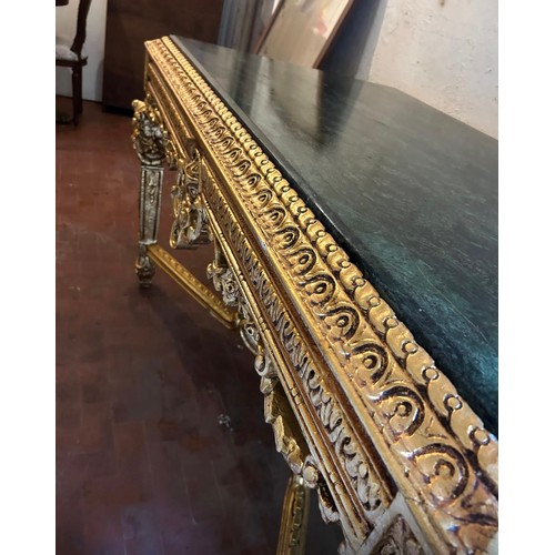 1225 - Super Star lot : A fabulous Empire reception table with profusely carver frame x frame stretchers an... 