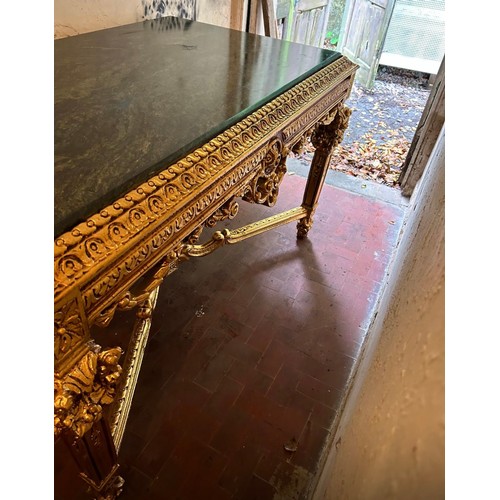 1225 - Super Star lot : A fabulous Empire reception table with profusely carver frame x frame stretchers an... 