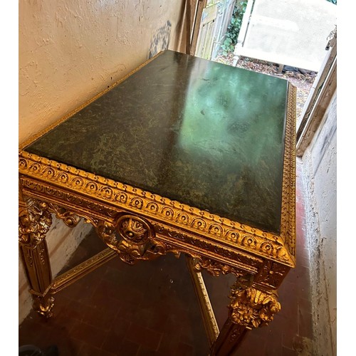 1225 - Super Star lot : A fabulous Empire reception table with profusely carver frame x frame stretchers an... 