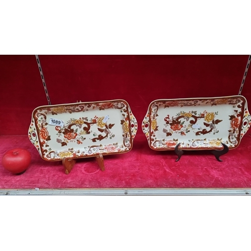 1089 - Pair of Mason's Brown Velvet rectangular ceramic serving trays with floral motif, featuring vibrant ... 