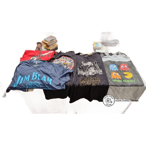 1091 - Collection of six vintage graphic t-shirts featuring various designs, including 