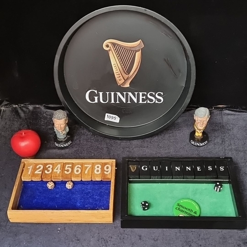 1095 - Guinness-themed collectibles including a serving tray, two figure busts of John Motson and Jimmy Hil... 