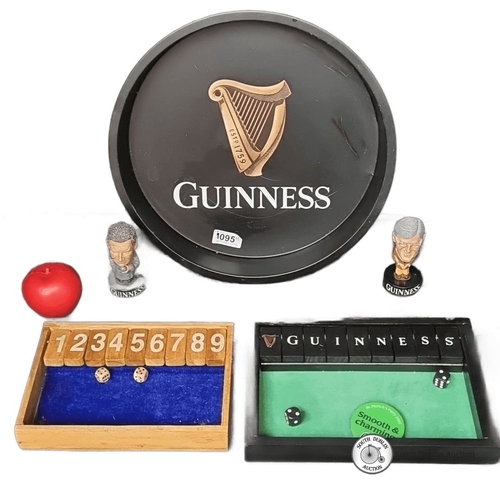 1095 - Guinness-themed collectibles including a serving tray, two figure busts of John Motson and Jimmy Hil... 