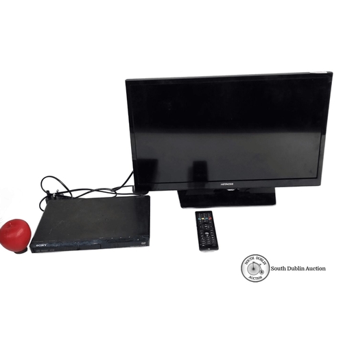 1098 - Hitachi 22HB21J06U 22-inch TV with HDMI, accompanied by a Sony DVD player and remote control.