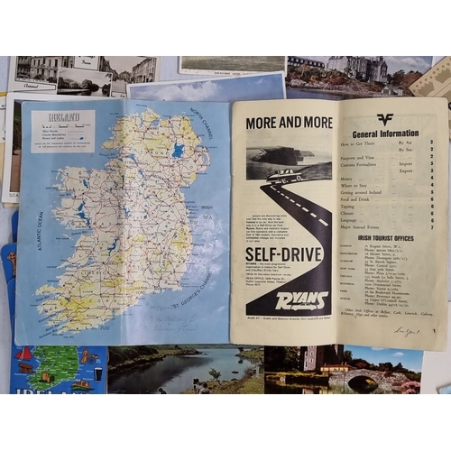 1102 - Collection of vintage Irish postcards and brochures, including Dublin maps and landscapes. Features ... 