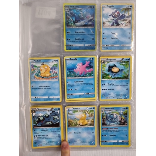 1104 - Set of Pokémon trading cards featuring Primarina, Popplio, Corsola, Palpitoad, Seismitoad, Araquanid... 