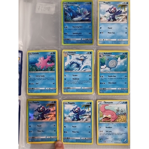 1104 - Set of Pokémon trading cards featuring Primarina, Popplio, Corsola, Palpitoad, Seismitoad, Araquanid... 