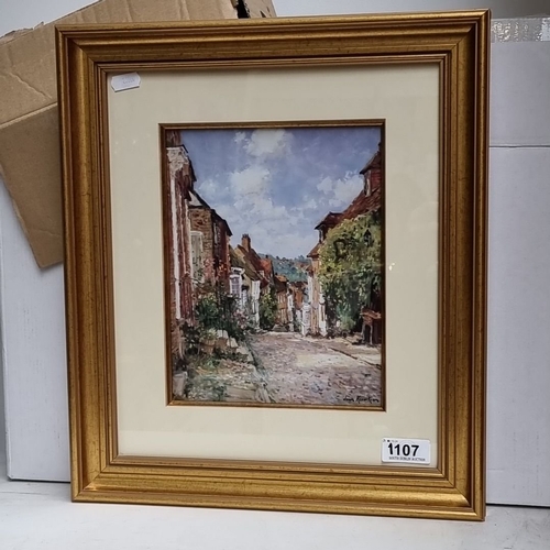 1107 - A quality print after Jean Kevorkian oil painting. Features a serene street scene with flowers and h... 