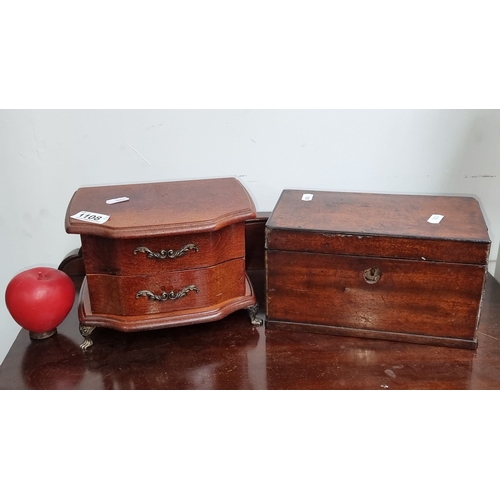 1108 - Pair of vintage wooden boxes, one with ornate handles and a mirror. Approximately 10x7x5 inches and ... 