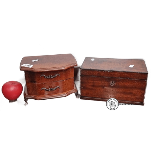 1108 - Pair of vintage wooden boxes, one with ornate handles and a mirror. Approximately 10x7x5 inches and ... 