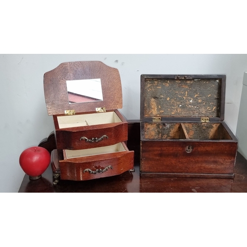 1108 - Pair of vintage wooden boxes, one with ornate handles and a mirror. Approximately 10x7x5 inches and ... 