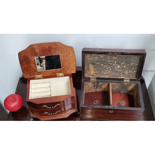 1108 - Pair of vintage wooden boxes, one with ornate handles and a mirror. Approximately 10x7x5 inches and ... 