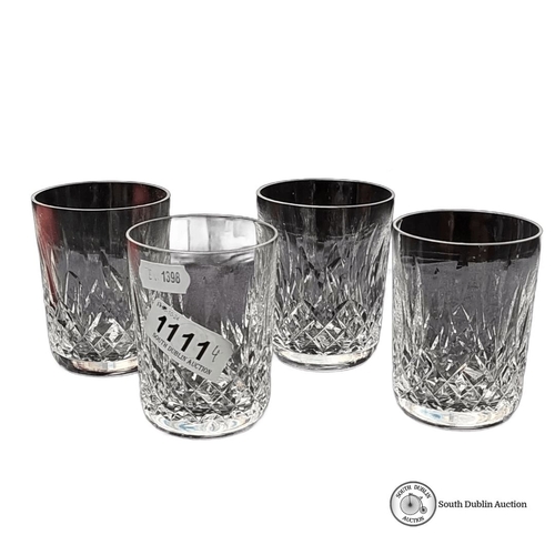 1111 - Set of four Waterford crystal whiskey glasses with intricate diamond-cut pattern, approximately 4 in... 