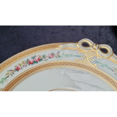 1113 - Pair of very pretty 19th century porcelain plates, floral and gold bands, marked with design registr... 