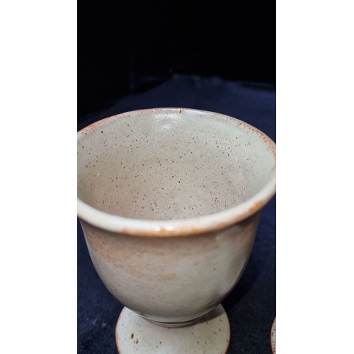 1115 - Set of six art studio pottery goblets featuring a glazed finish with earthy tones.