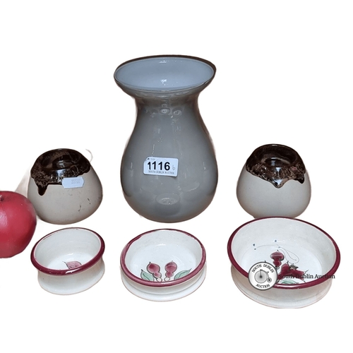 1116 - Six Art Studios pottery pieces Includes a variety of small decorative vessels, featuring hand-painte... 