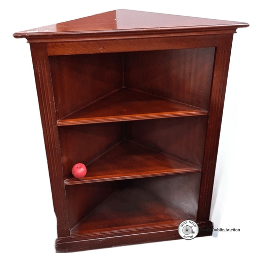 1178 - Mahogany corner shelf unit from the mid-20th century. Approximately 32 inches high, 24 inches wide, ... 