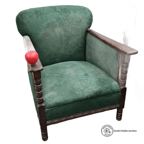 1181 - Vintage armchair with green floral upholstery and wooden armrests. Approximately 90 cm high, 75 cm w... 