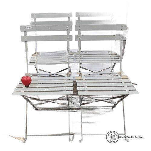 1184 - Set of four vintage folding metal chairs, painted light gray. Approximately 35 inches high and 18 in... 