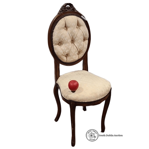 1185 - Carved wood frame Victorian-style upholstered chair with an elegant floral pattern. Approximately 40... 