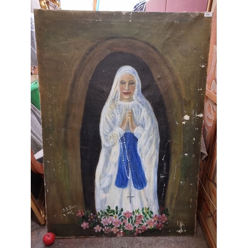 1270 - A very large Oil painting depicting a nun in prayer, signed 