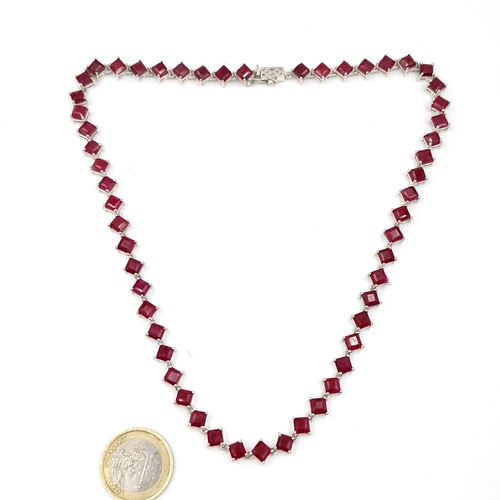 1277 - Star lot : A pretty ruby gemstone necklace set in sterling silver. Length - 44 cms. Weight - 33 gram... 