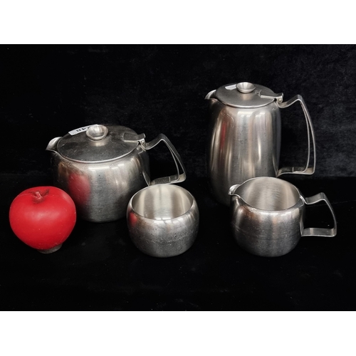 1309 - Four Old Hall England Hotel ware stainless steel pieces including a teapot, coffee pot, milk jug and... 