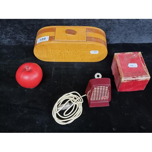 1310 - Two vintage item including a Piezo Electric microphone and a charming wooden art deco storage box.
P... 