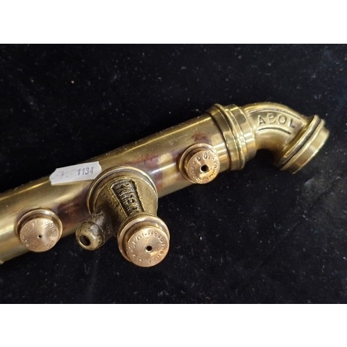 115 - An antique brass ABOL no. 5 Patent  garden rose syringe sprayer. Lovely turned wood handle.